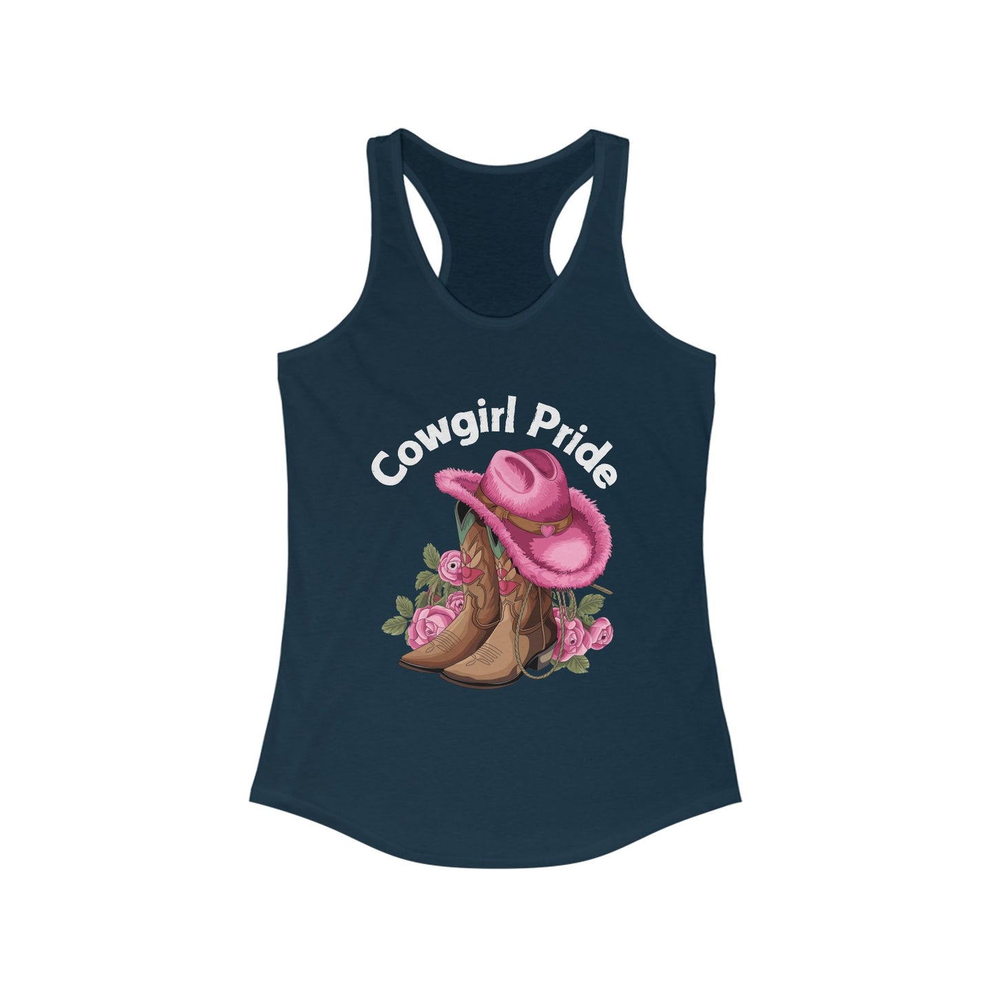 Female Tank Top - Cowgirl Pride (1) - Razor Back - White Writing