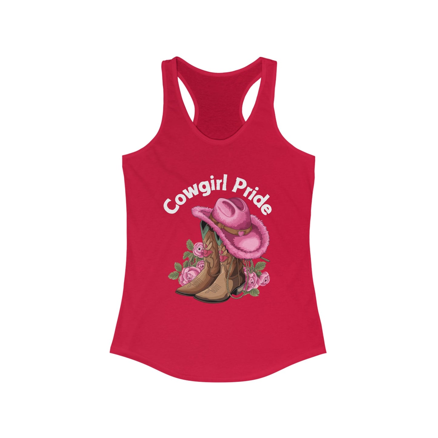 Female Tank Top - Cowgirl Pride (1) - Razor Back - White Writing