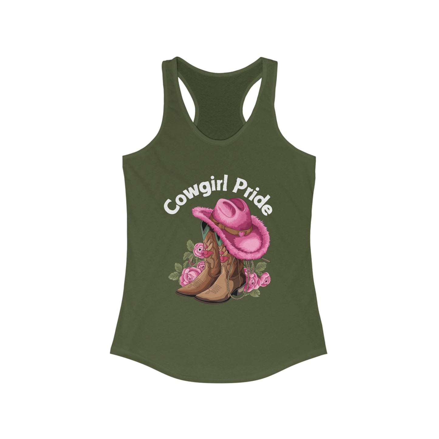 Female Tank Top - Cowgirl Pride (1) - Razor Back - White Writing