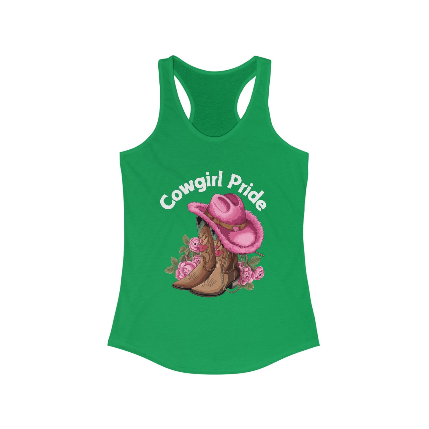 Female Tank Top - Cowgirl Pride (1) - Razor Back - White Writing