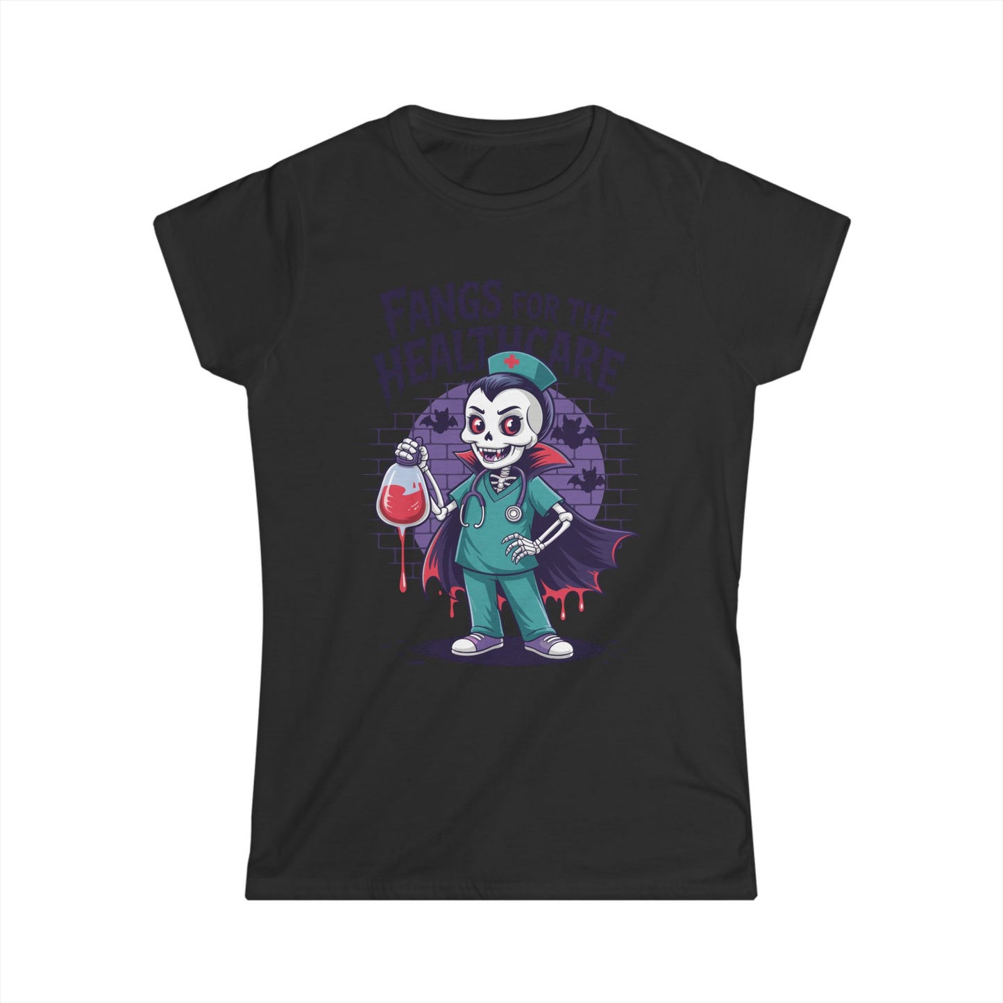 Female T-Shirt - Medical / Halloween - Fangs for the Healthcare (01a)
