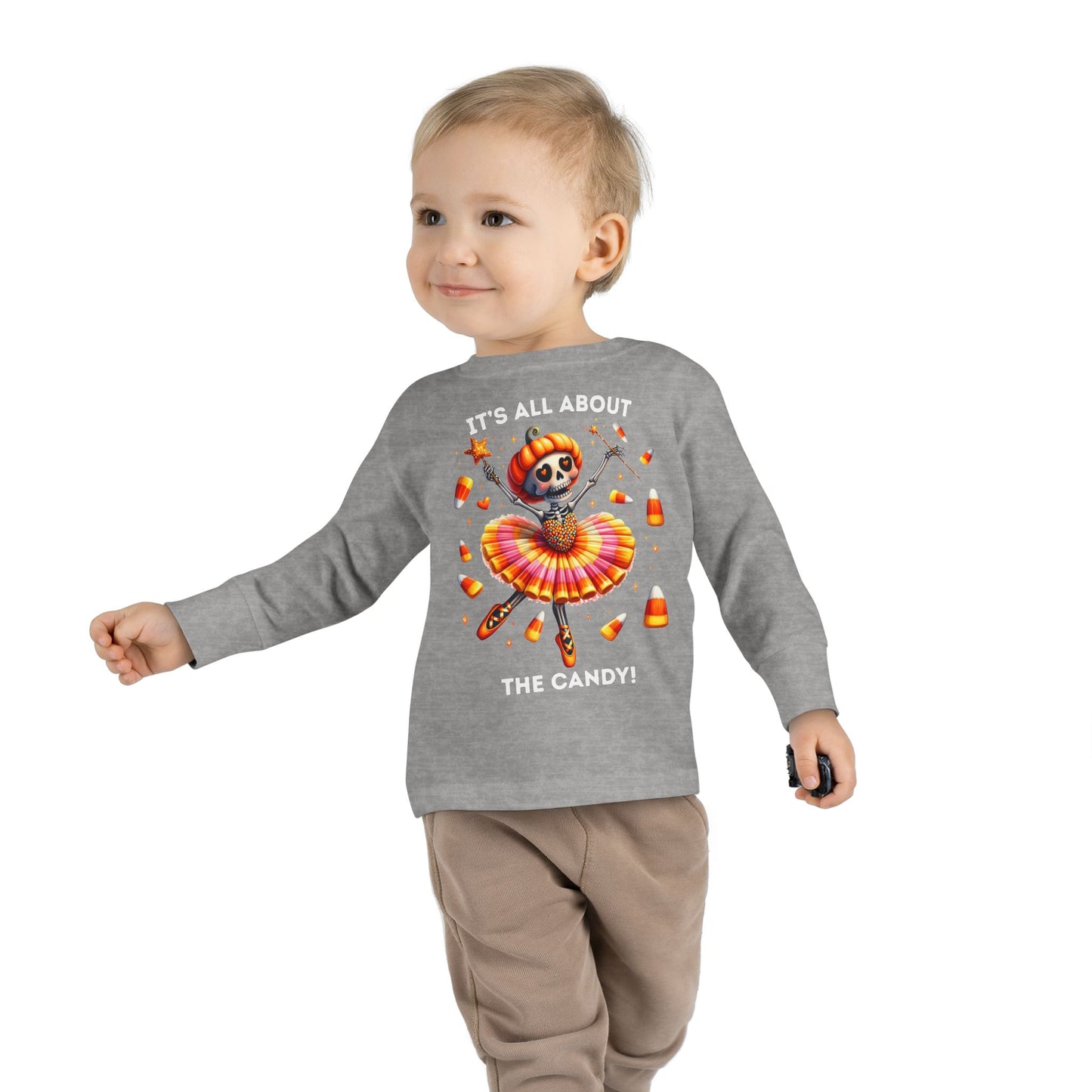 Toddler LS Tee - Halloween / Ballet Skeleton - It's all about the Candy! (01a)