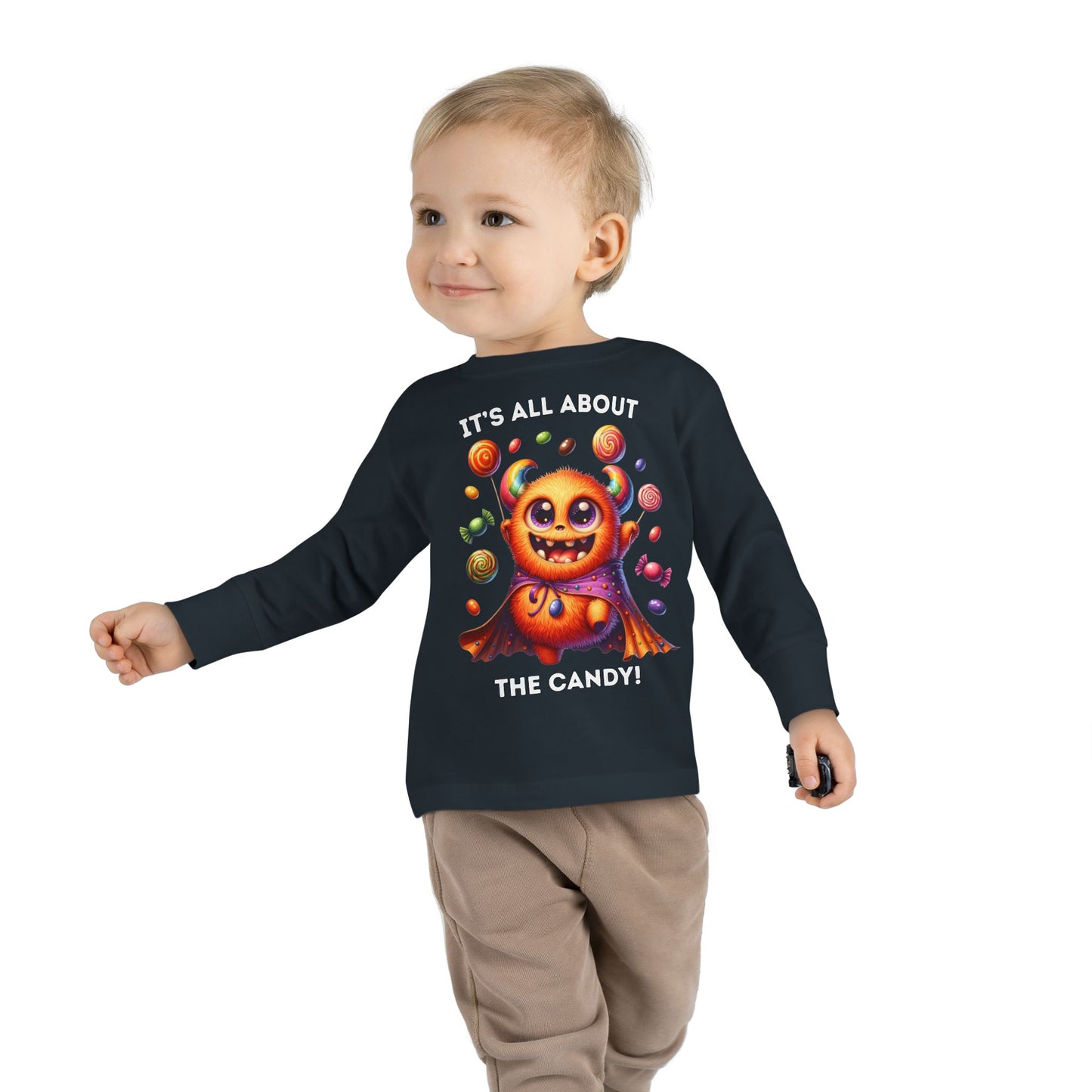 Toddler LS Tee - Halloween / Monster - It's all about the Candy! (01a)