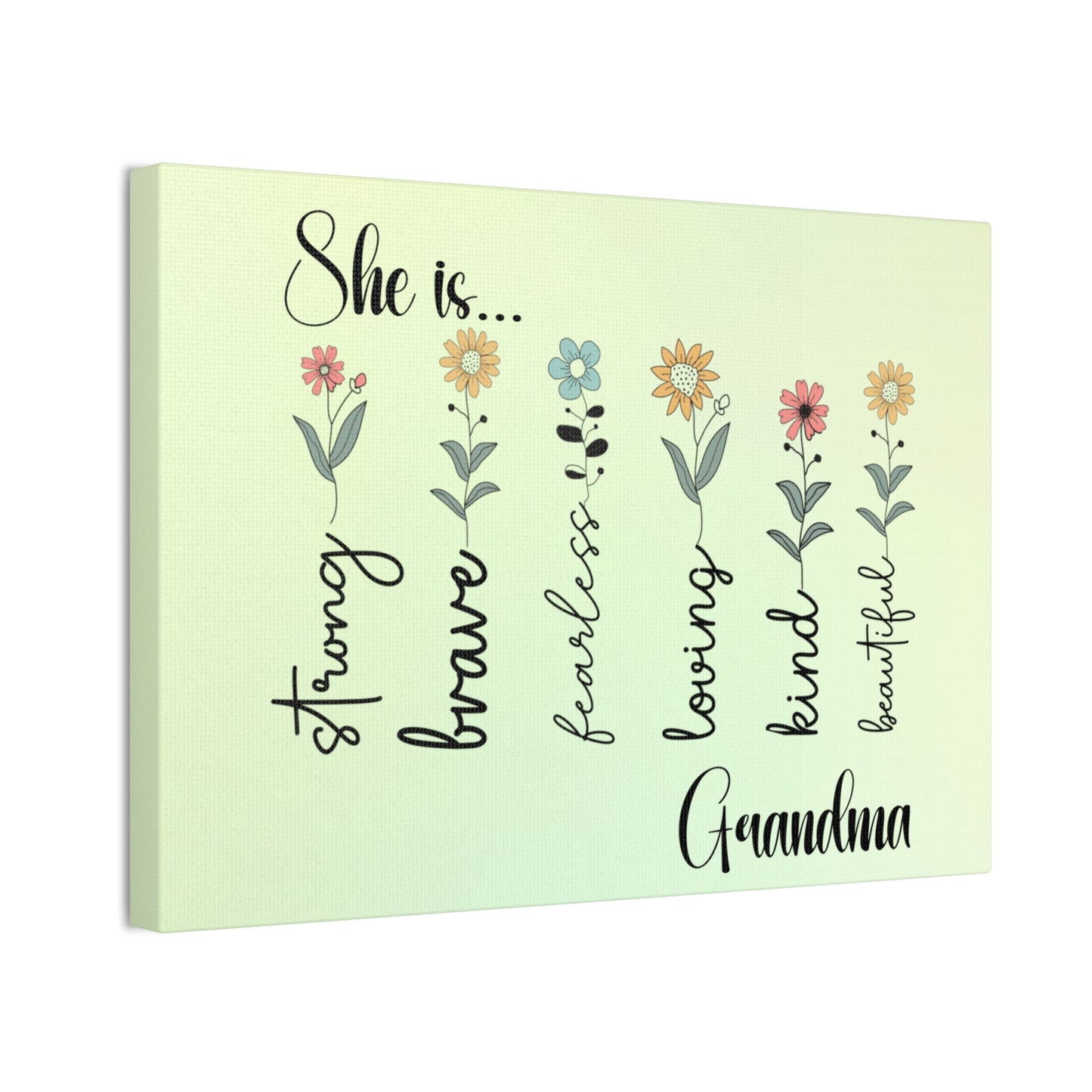 Canvas - Inspirational Floral Art for Grandma - She is Strong, Brave, Fearless, Loving, Kind, Beautiful 2