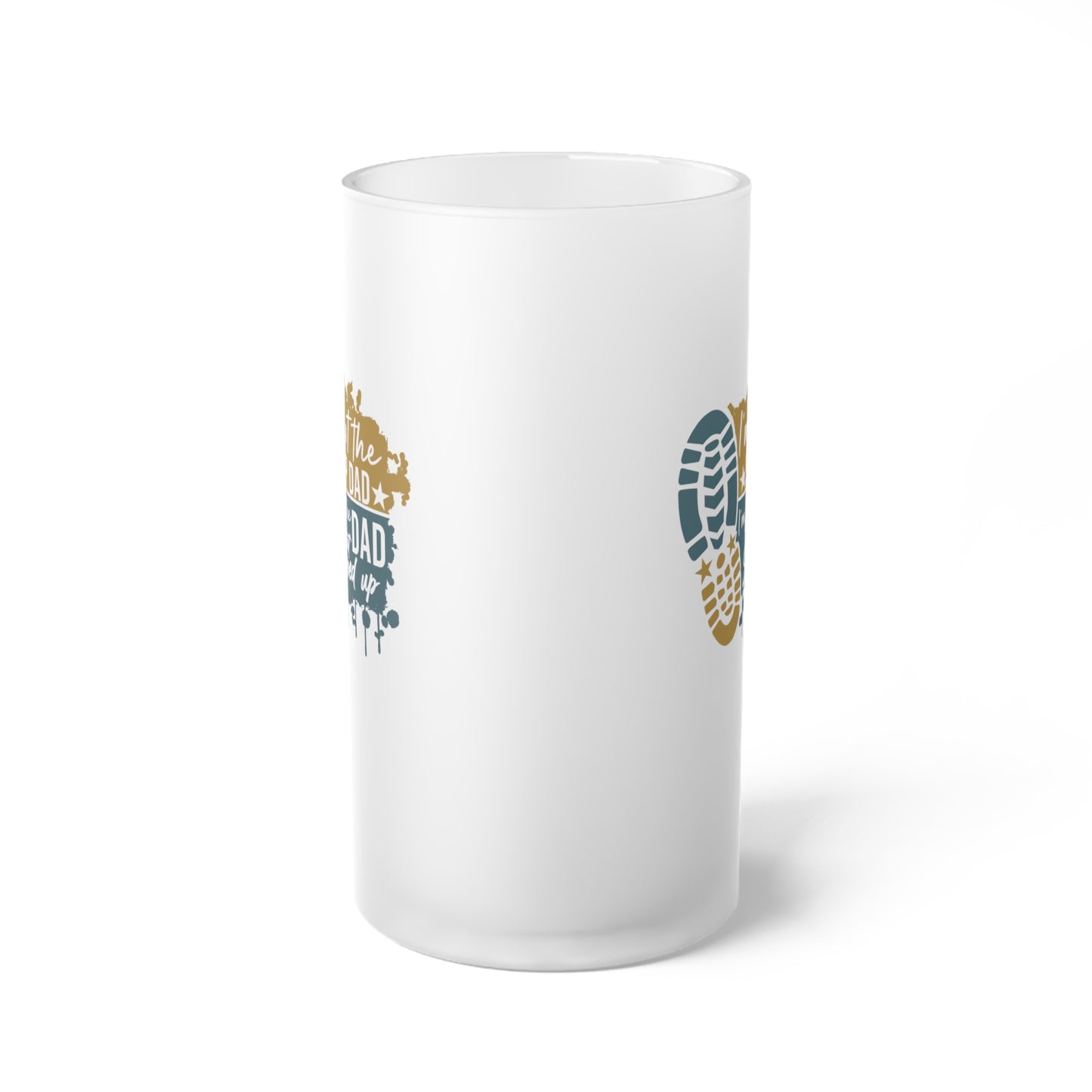 Frosted Glass Beer Mug - Dad - Just the dad that stepped up (1) - Blue and Yellow Writing