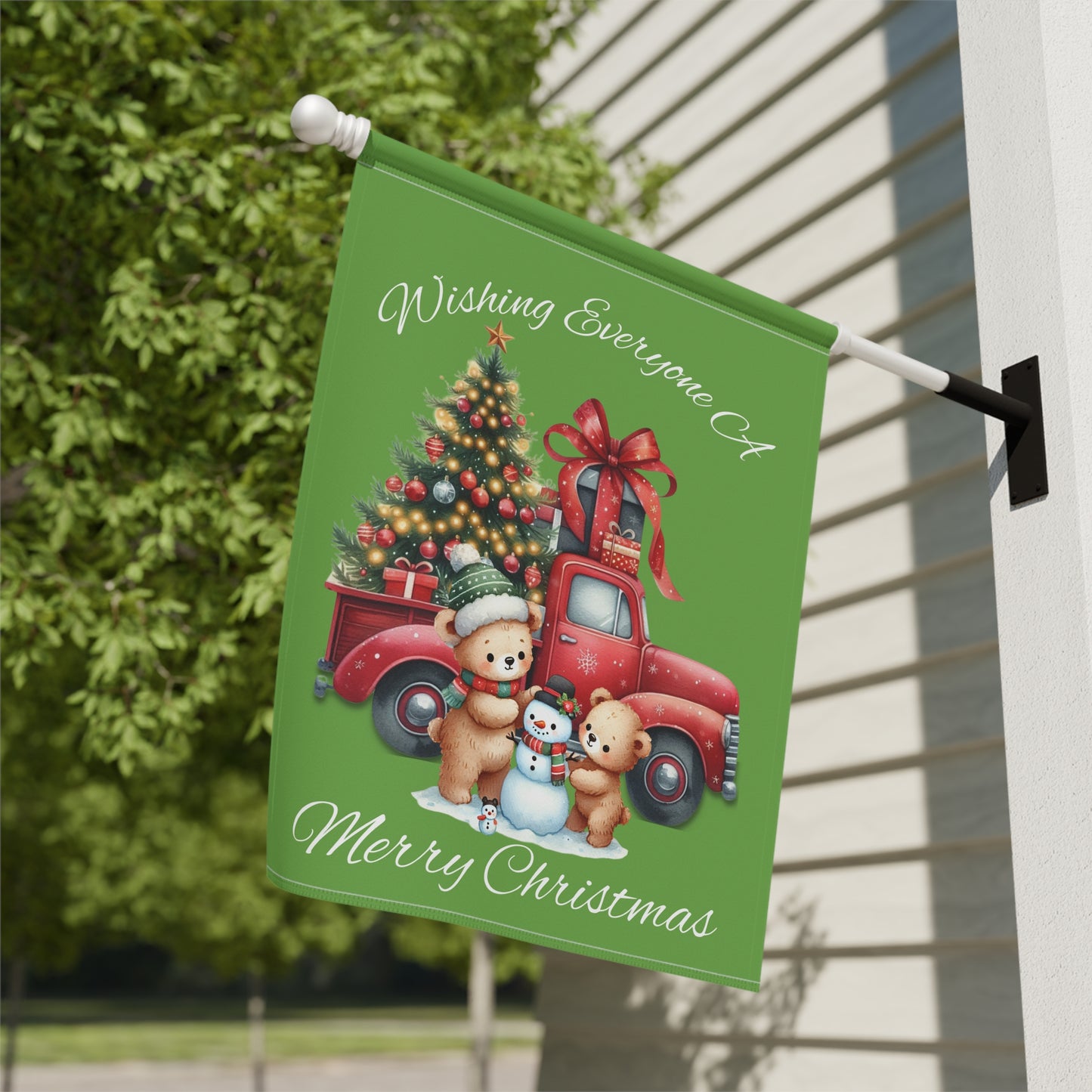 Garden Flag - Christmas - Truck & Snowman (01a - Green)