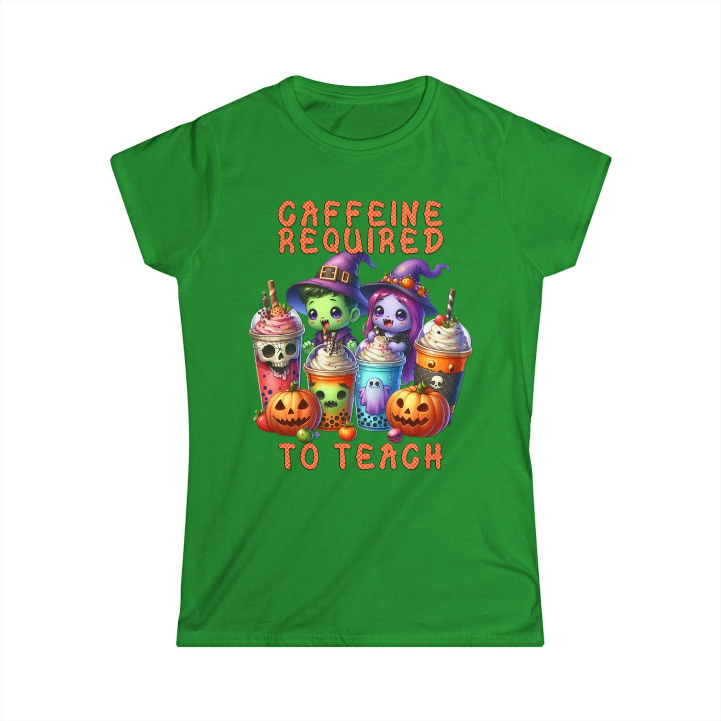 Female T-Shirt - Teacher / Halloween - Caffeine required to teach (01a)