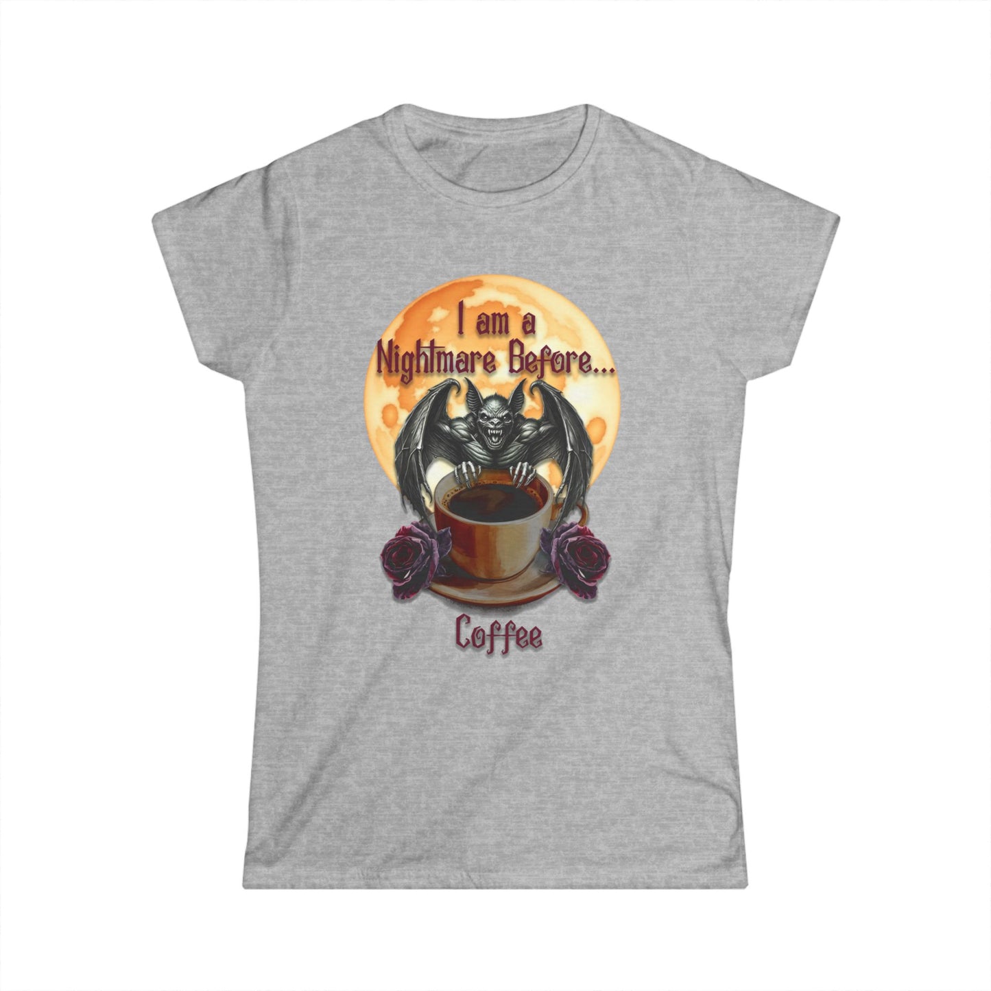 Female T-Shirt - Halloween - Nightmare Before Coffee (1a) - Front Only