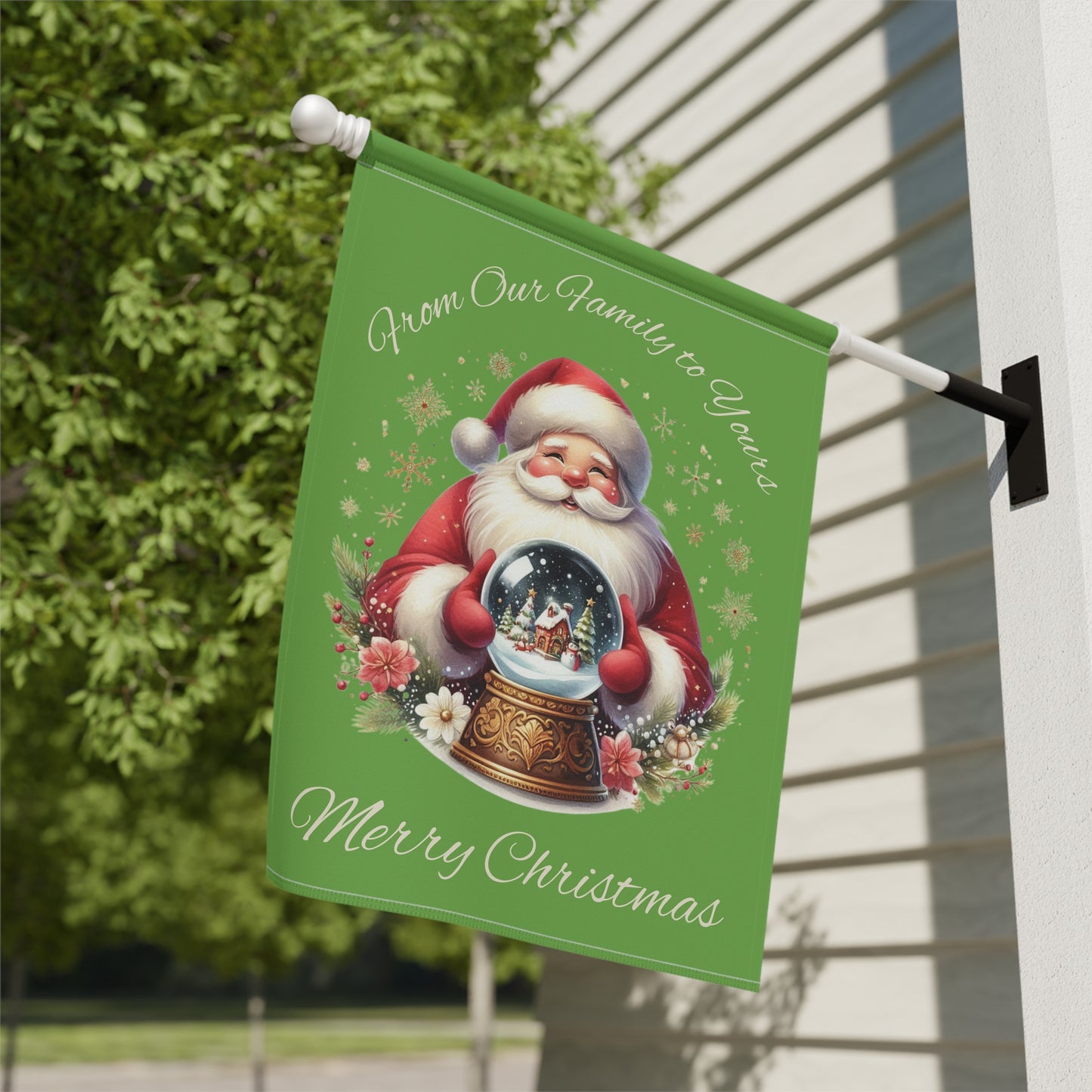 Garden Flag - Christmas - Vintage Santa (01a - Green)