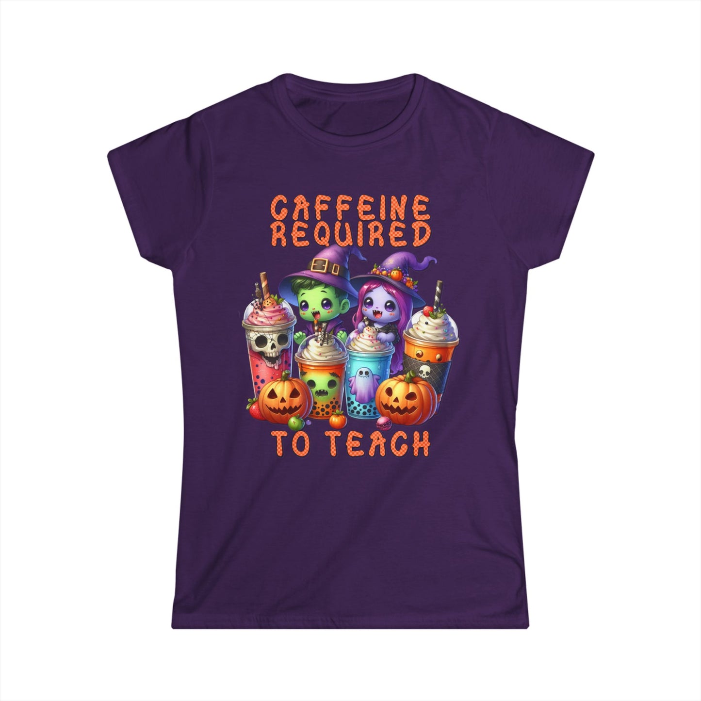Female T-Shirt - Teacher / Halloween - Caffeine required to teach (01a)
