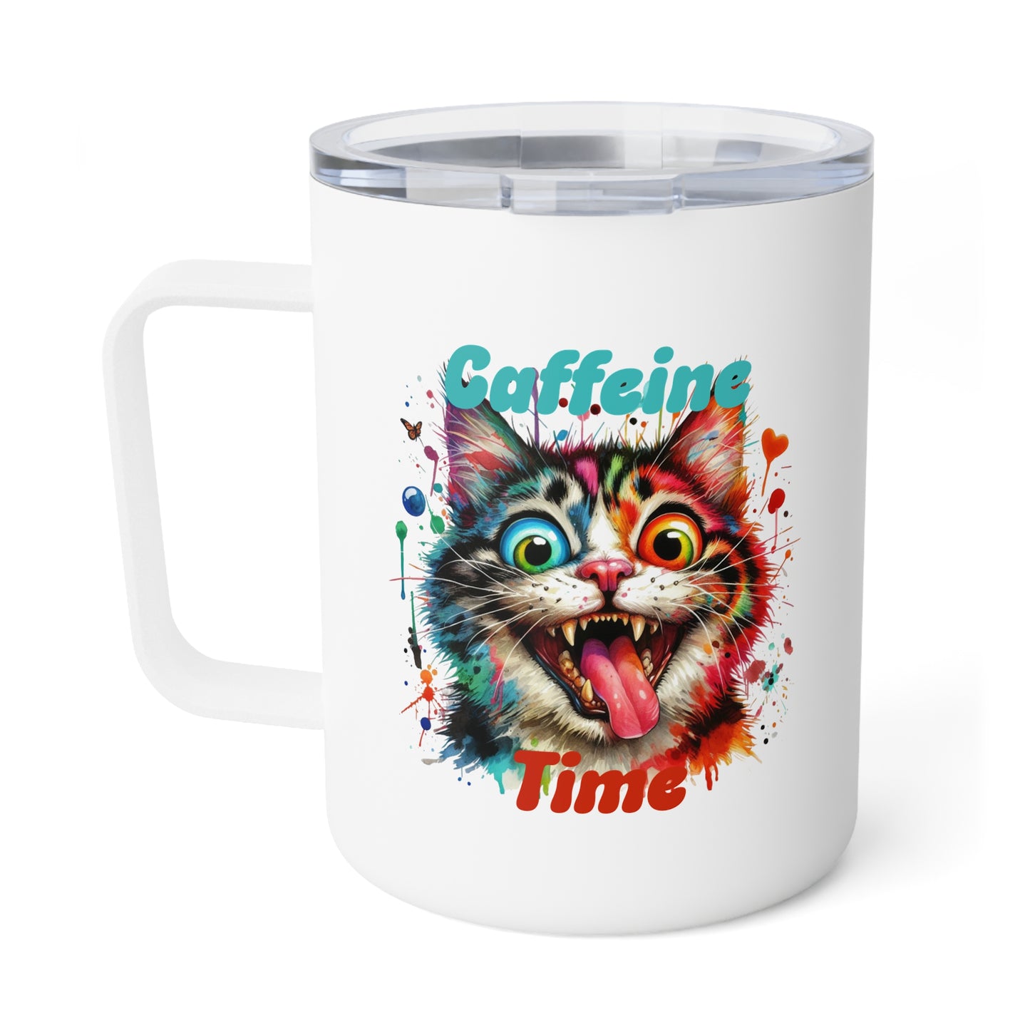 Insulated Coffee Mug - Caffeine Time with cat (1)