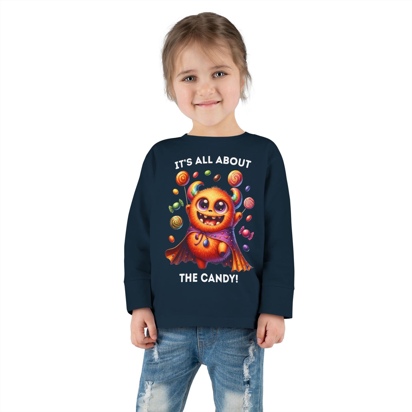 Toddler LS Tee - Halloween / Monster - It's all about the Candy! (01a)
