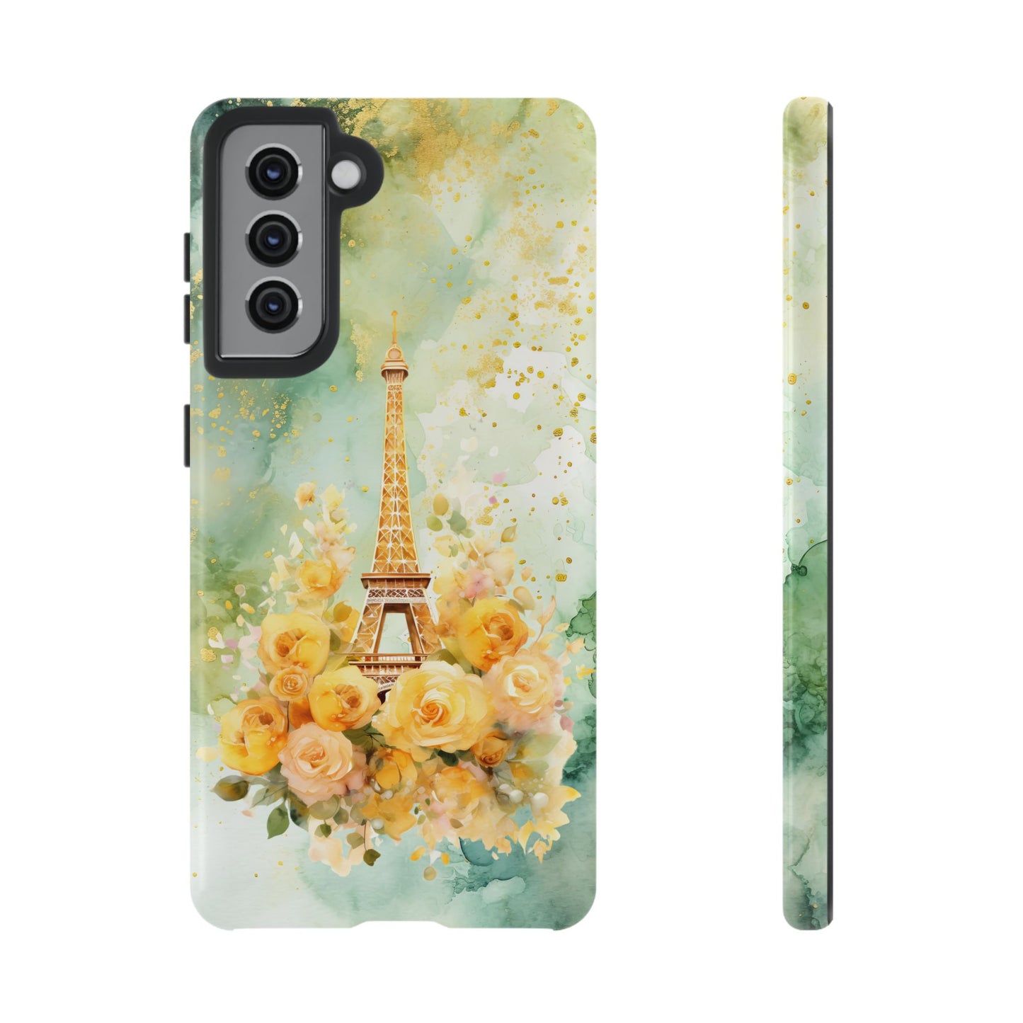 Tough Cell Phone Case - Paris - Eiffel Tower with Yellow Roses (1)