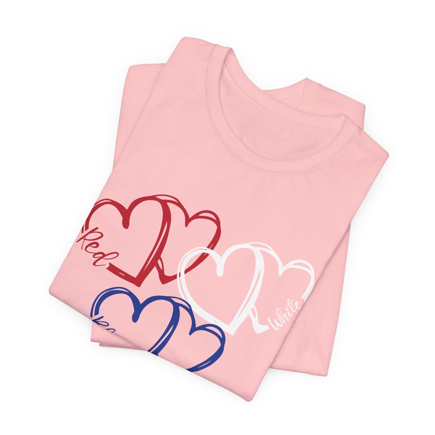 T-Shirt - Holiday - Red White Blue destressed hearts 01
