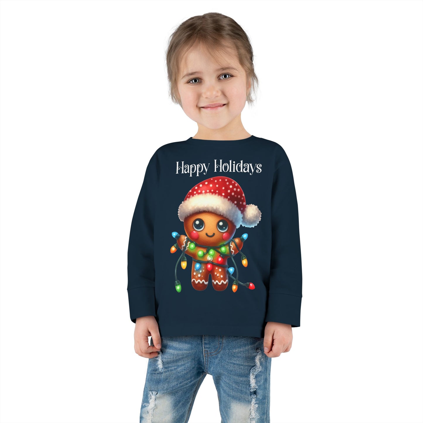 Toddler LS Tee - Christmas - Gingerbread - Happy Holidays (02a)