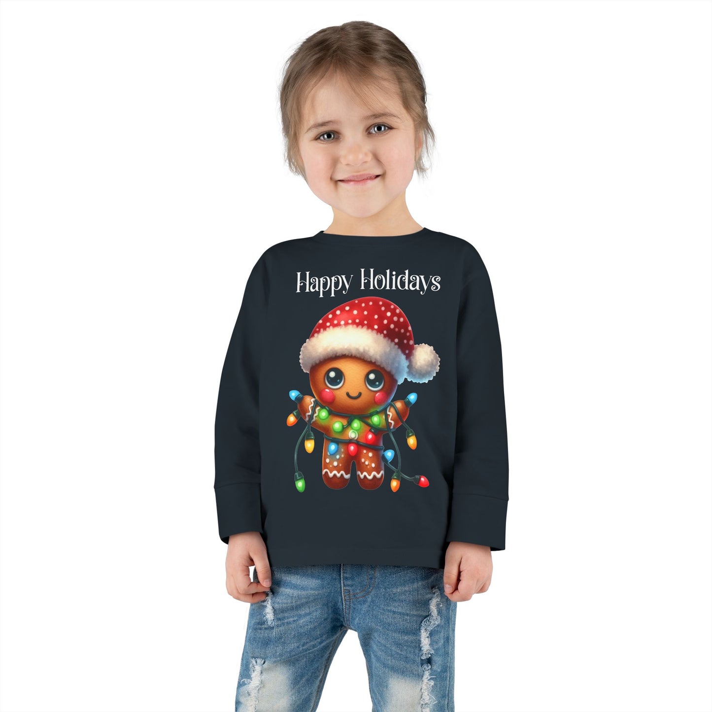 Toddler LS Tee - Christmas - Gingerbread - Happy Holidays (02a)