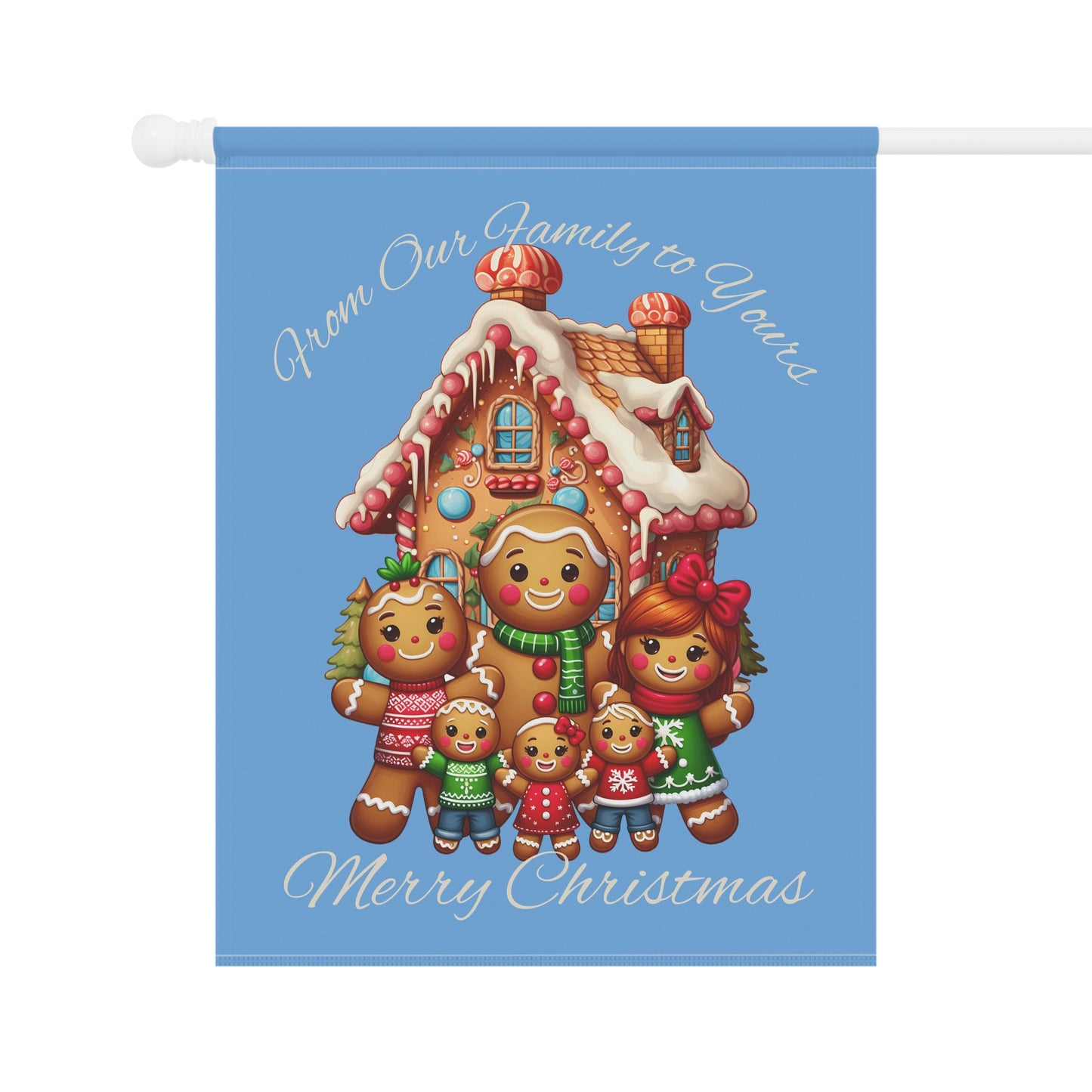 Garden Flag - Christmas - Gingerbread Family (01a - Blue)
