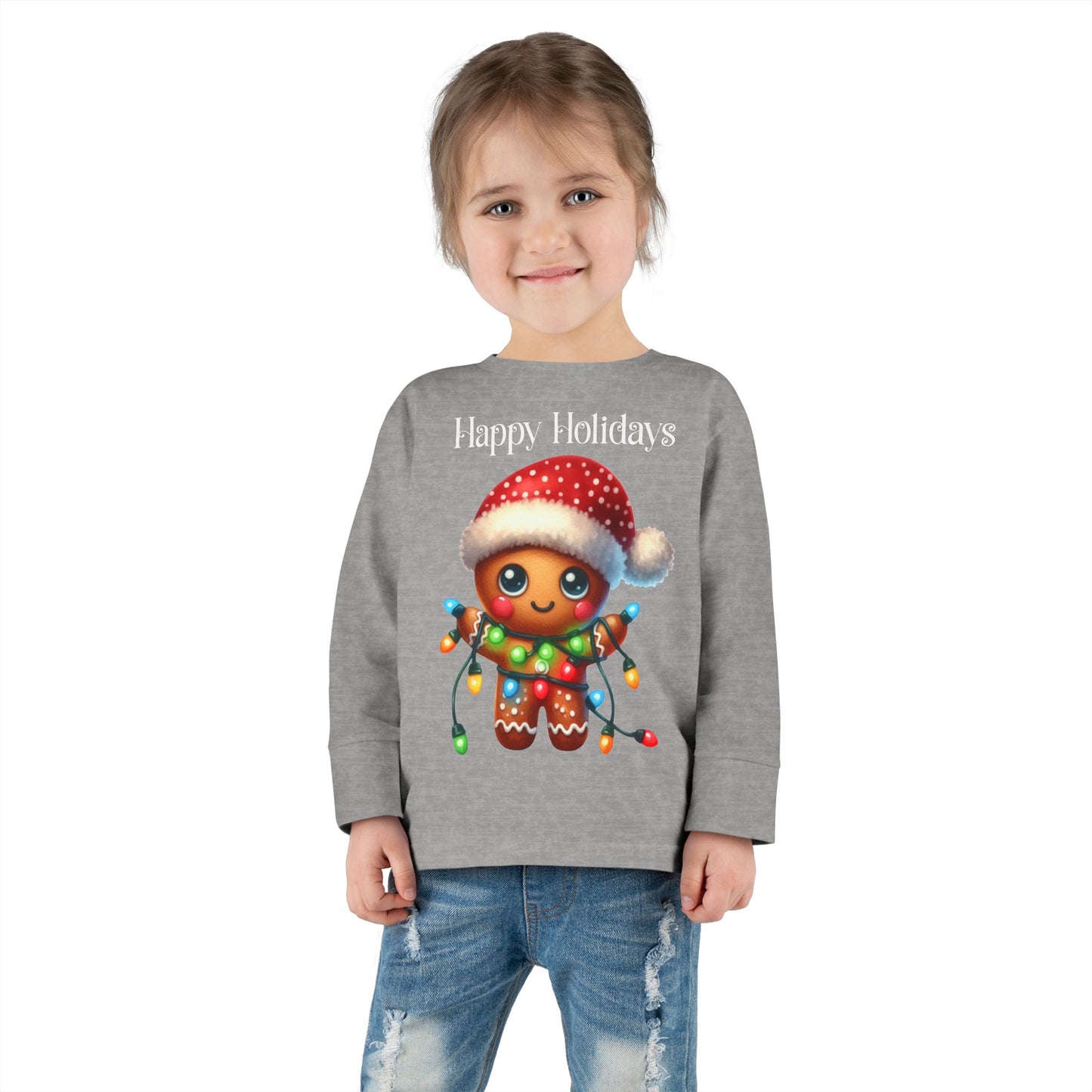 Toddler LS Tee - Christmas - Gingerbread - Happy Holidays (02a)