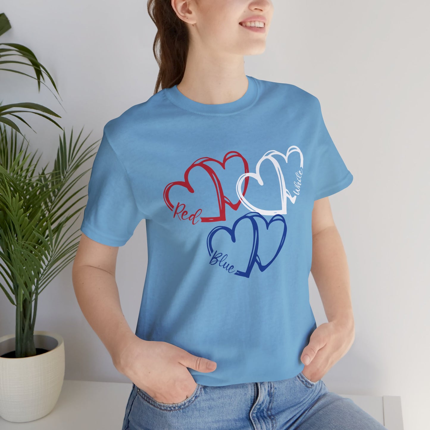 T-Shirt - Holiday - Red White Blue destressed hearts 01