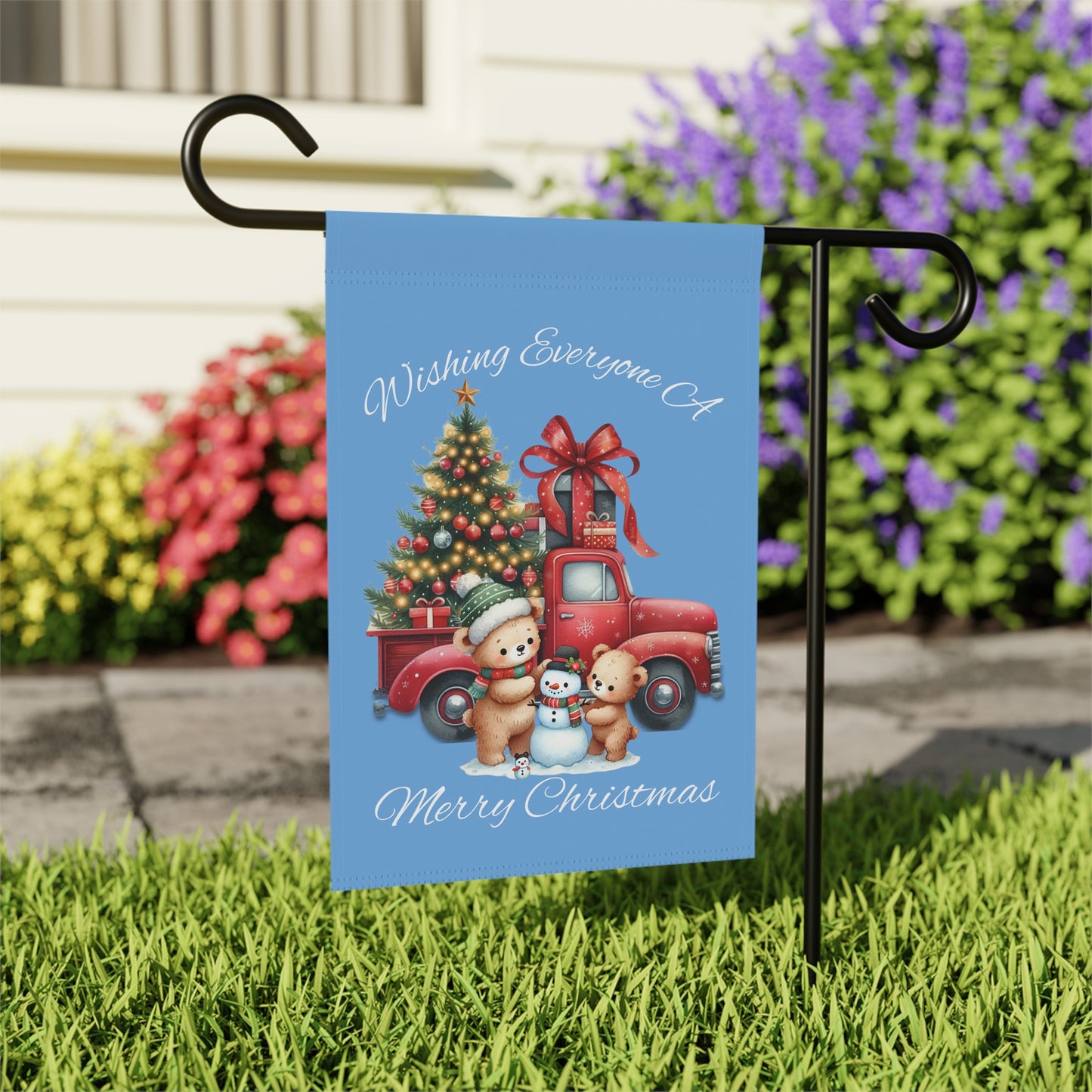 Garden Flag - Christmas - Truck & Snowman (01a - Blue)