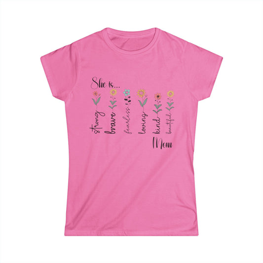 Female T-Shirt - Family / Mom - Strong, Brave, Beautiful Floral Design (1)