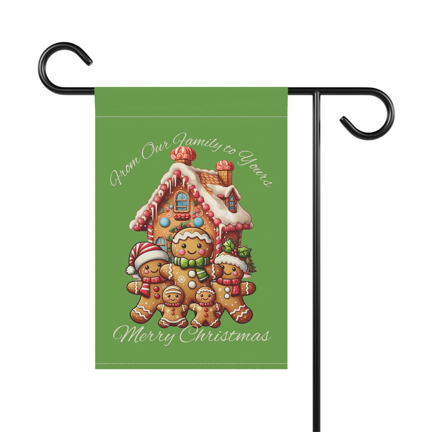 Garden Flag - Christmas - Gingerbread Family (02a - Green)