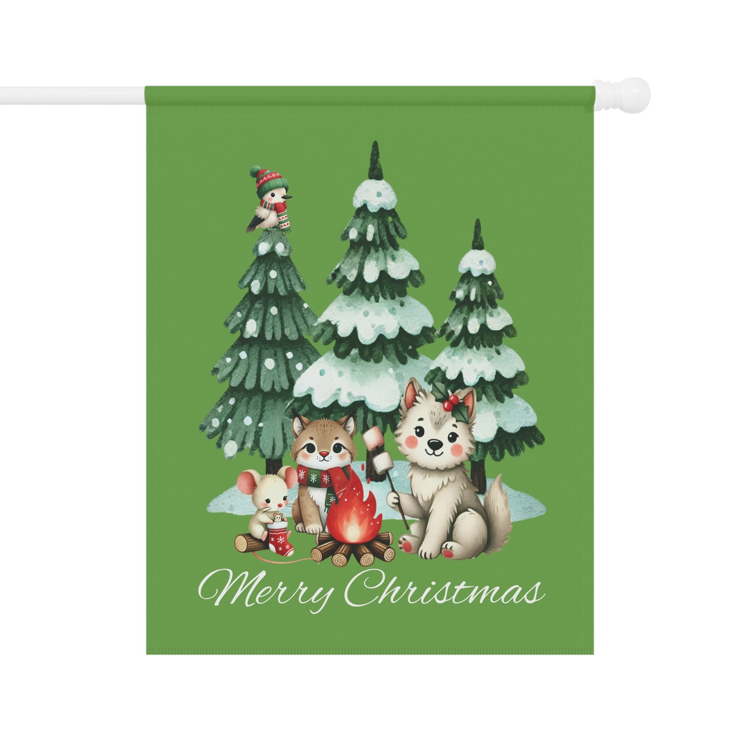 Garden Flag - Christmas - Campfire Animals (01a - Green)