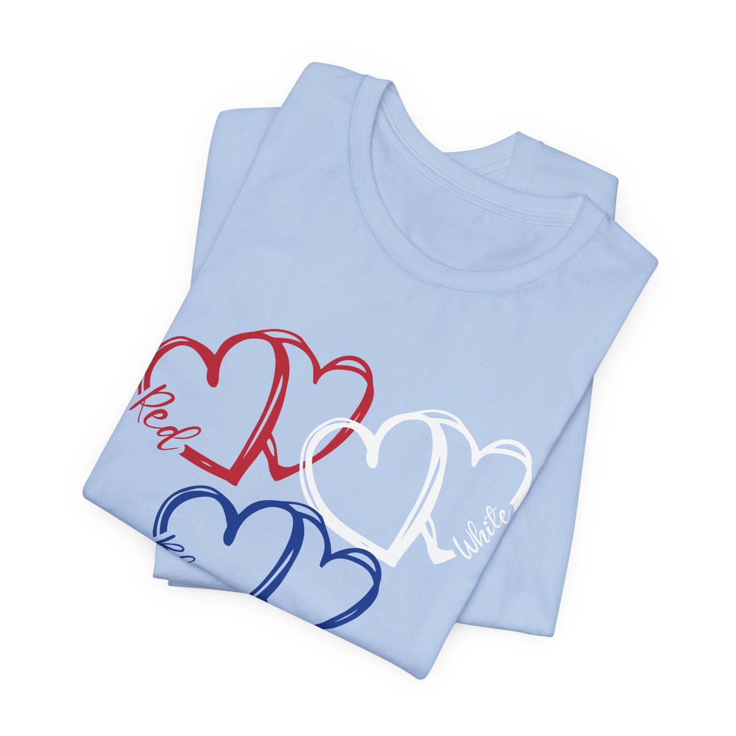 T-Shirt - Holiday - Red White Blue destressed hearts 01