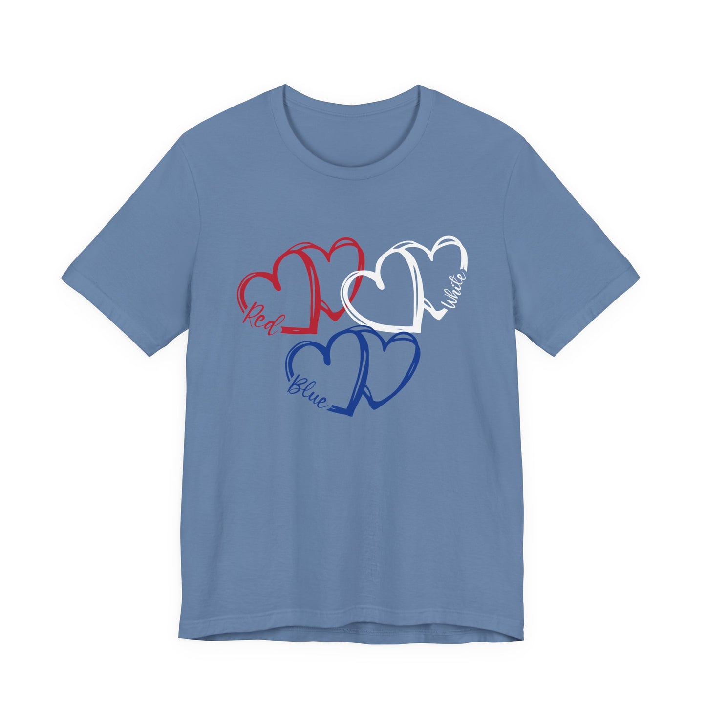 T-Shirt - Holiday - Red White Blue destressed hearts 01