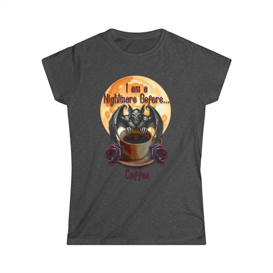 Female T-Shirt - Halloween - Nightmare Before Coffee (1a) - Front Only