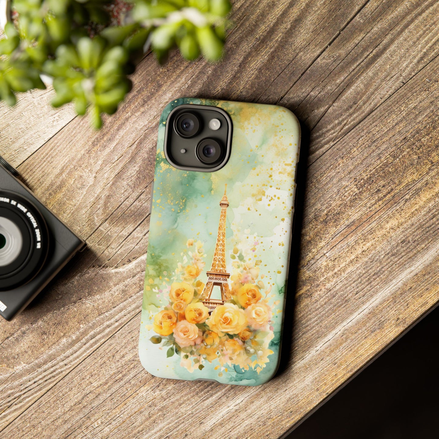 Tough Cell Phone Case - Paris - Eiffel Tower with Yellow Roses (1)