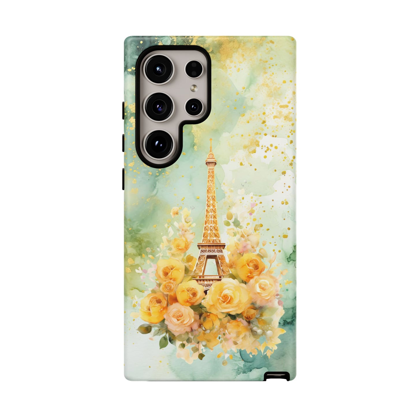 Tough Cell Phone Case - Paris - Eiffel Tower with Yellow Roses (1)