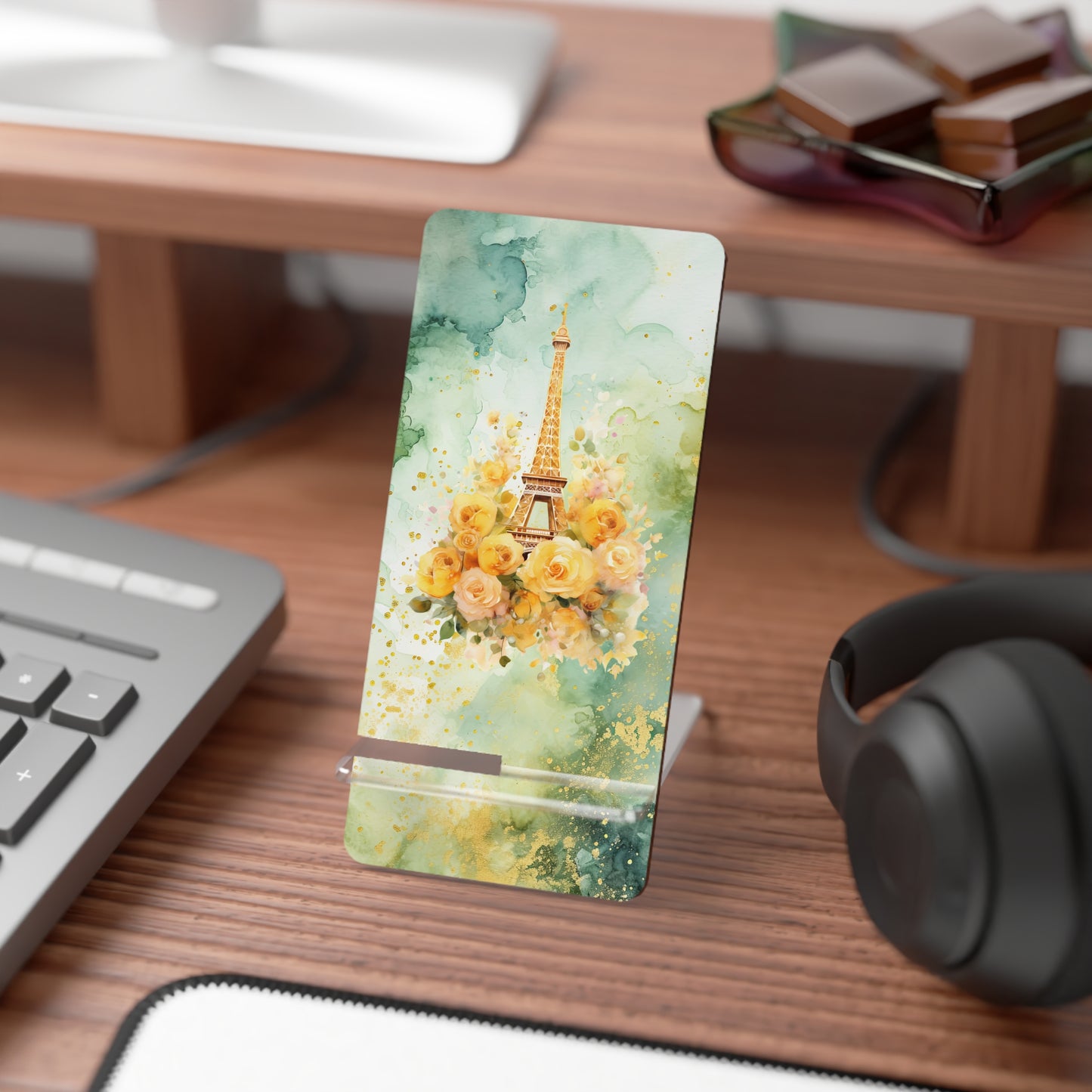 Phone Stand - Paris - Eiffel Tower with Yellow Roses (1)