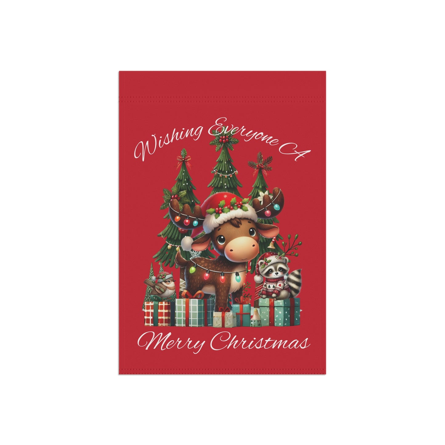 Garden Flag - Christmas - Merry Christmas Animals (01a - Red)