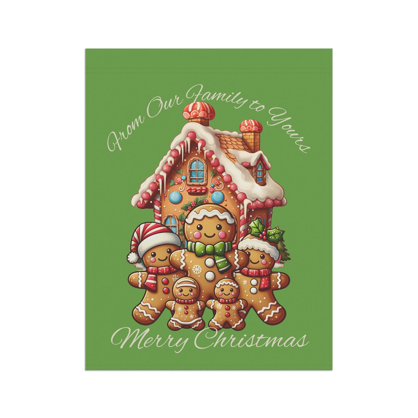 Garden Flag - Christmas - Gingerbread Family (02a - Green)