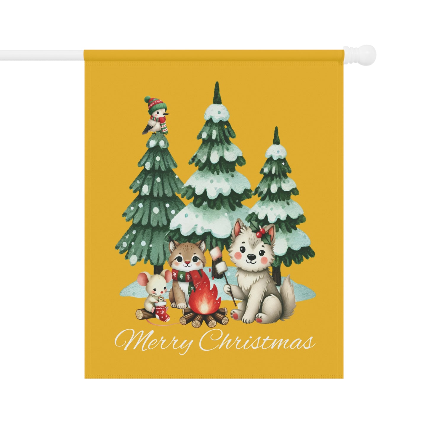 Garden Flag - Christmas - Campfire Animals (01a - Yellow)