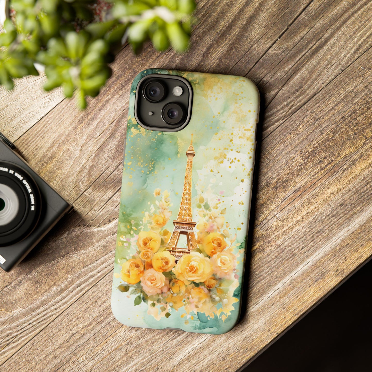 Tough Cell Phone Case - Paris - Eiffel Tower with Yellow Roses (1)