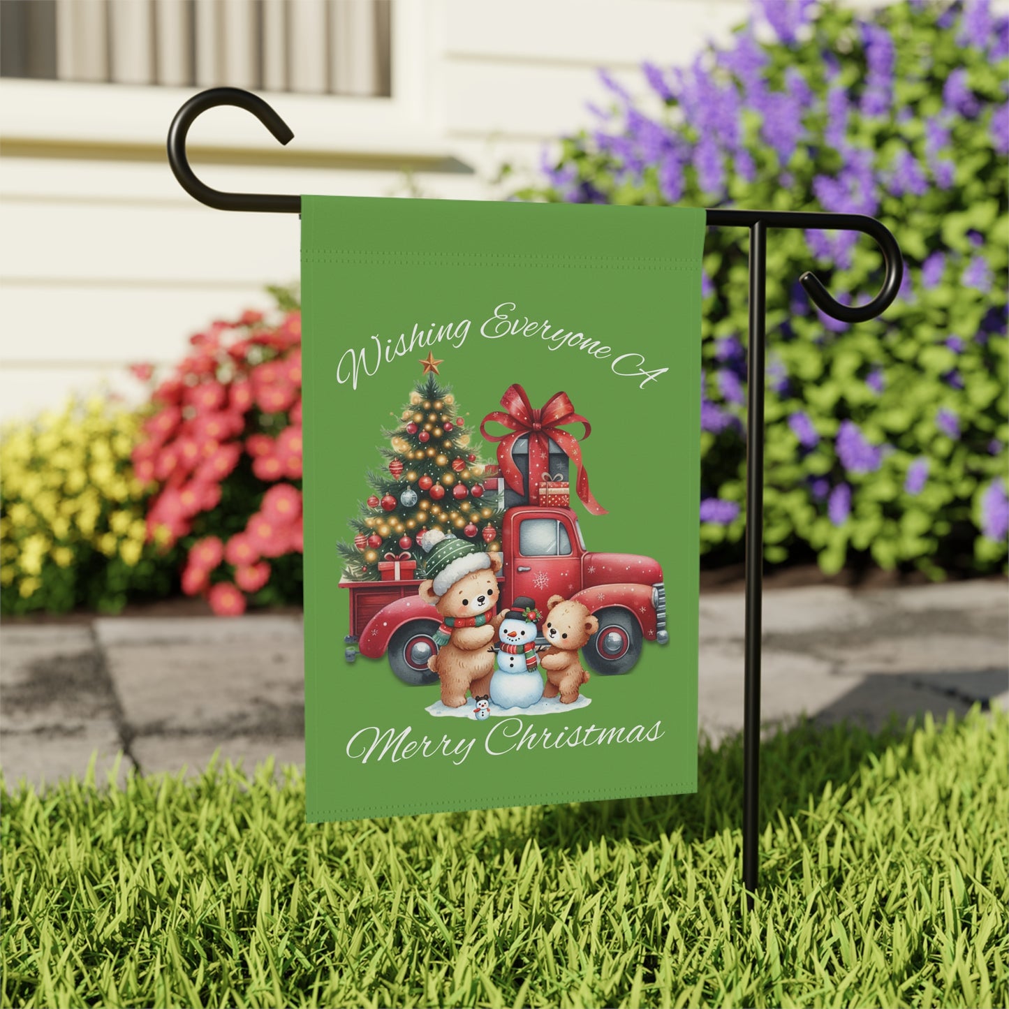 Garden Flag - Christmas - Truck & Snowman (01a - Green)