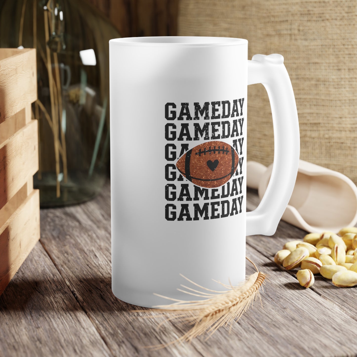 Frosted Glass Beer Mug - Football - GameDay GameDay GameDay (01a)