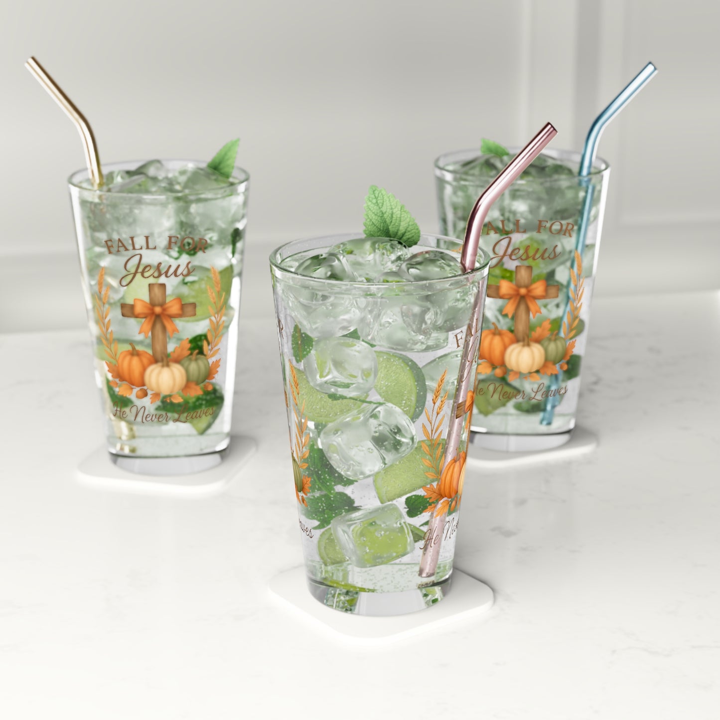 Pint Glass, 16oz - Faith - Fall for Jesus (01 Autumn)