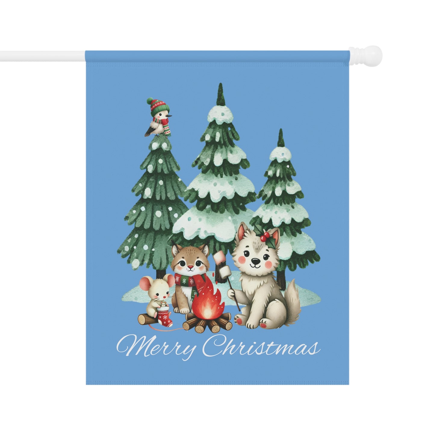 Garden Flag - Christmas - Campfire Animals (01a - Blue)