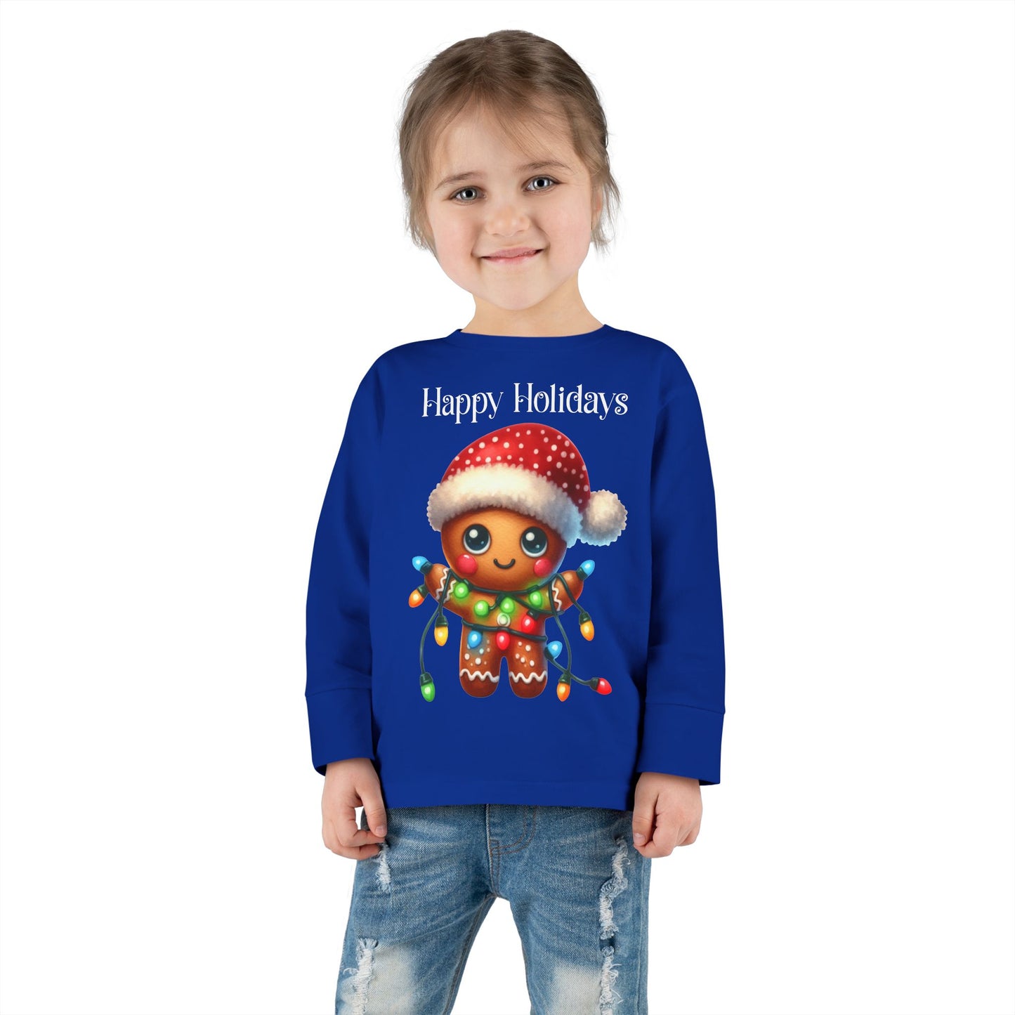 Toddler LS Tee - Christmas - Gingerbread - Happy Holidays (02a)