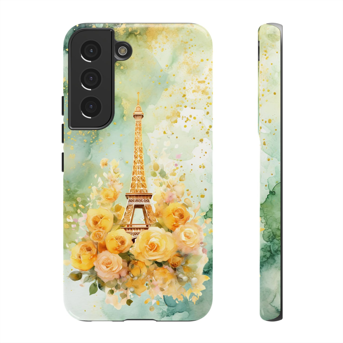 Tough Cell Phone Case - Paris - Eiffel Tower with Yellow Roses (1)