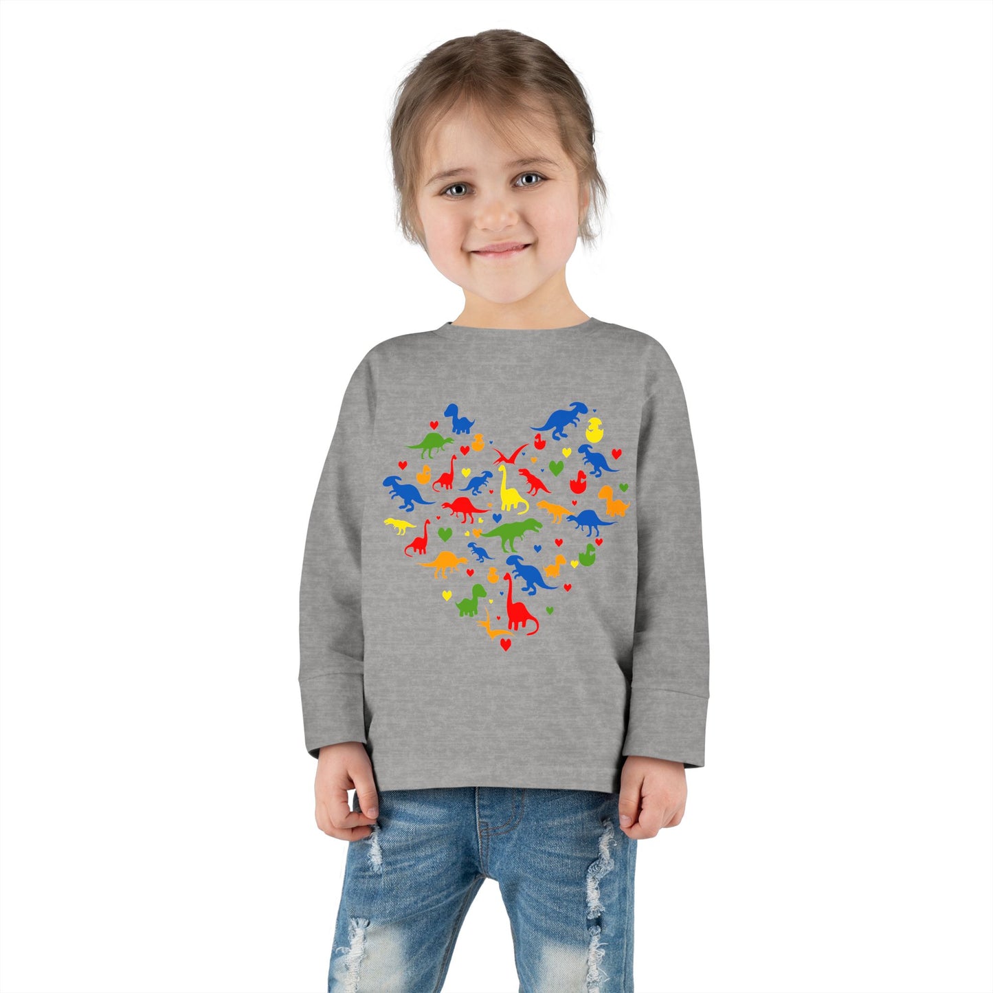 Toddler Long Sleeve Tee - Dinosaur making Heart (1)