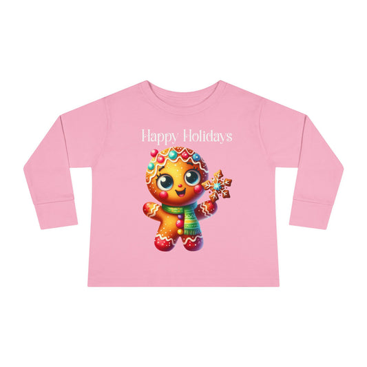 Toddler LS Tee - Christmas - Gingerbread - Happy Holidays (03a)