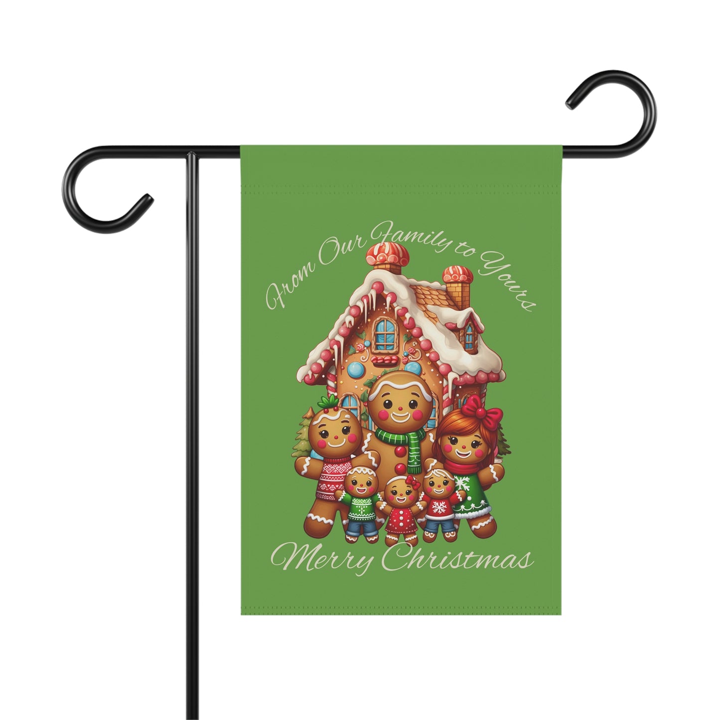 Garden Flag - Christmas - Gingerbread Family (01a - Green)