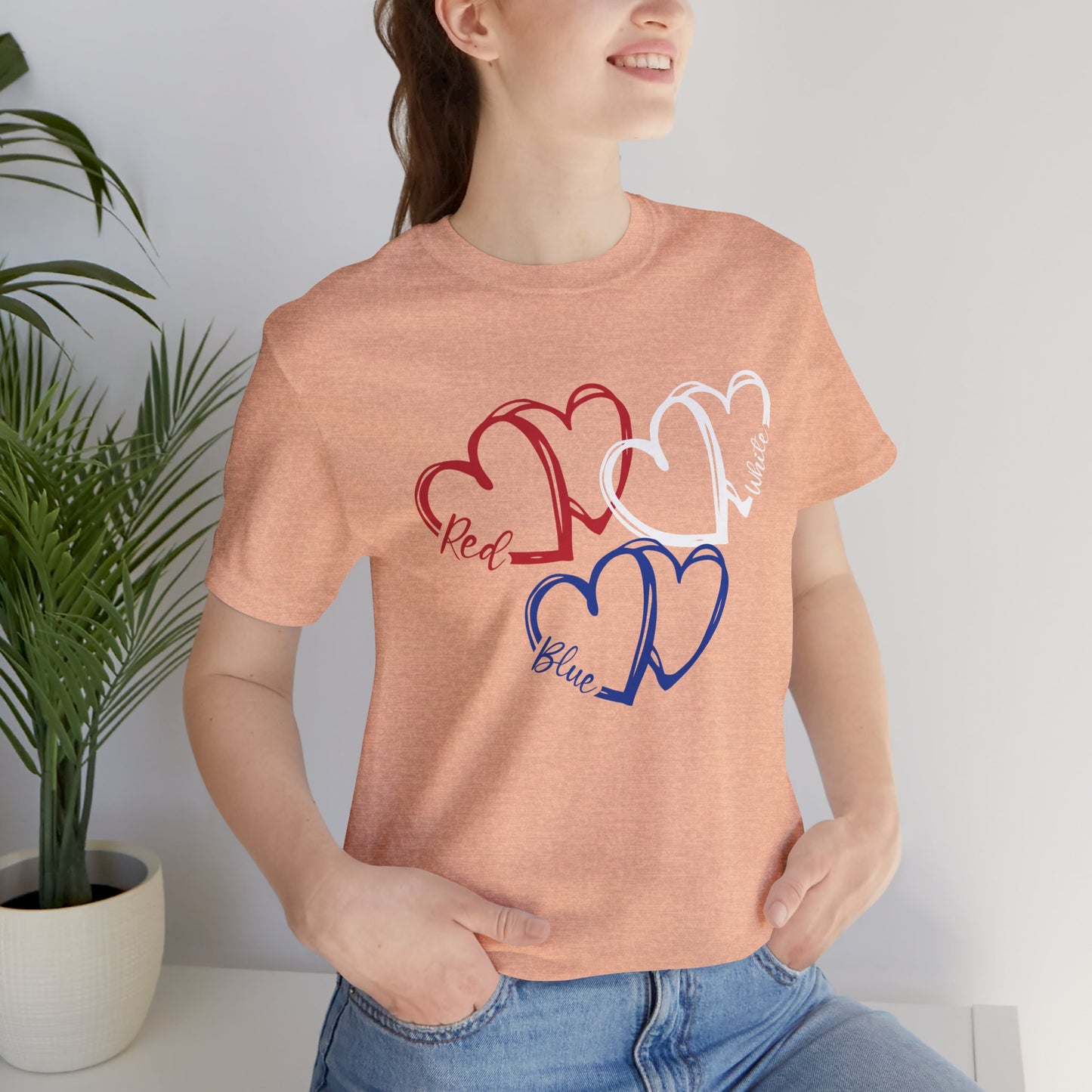 T-Shirt - Holiday - Red White Blue destressed hearts 01