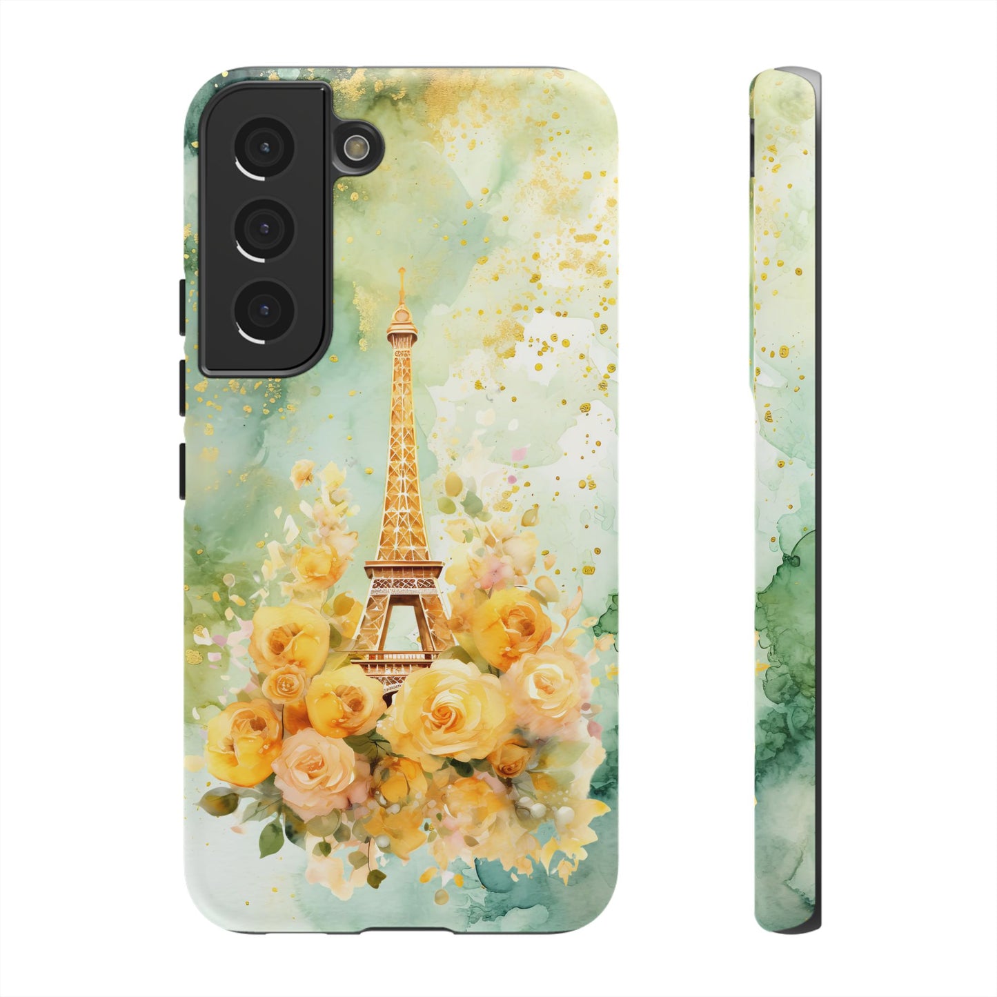 Tough Cell Phone Case - Paris - Eiffel Tower with Yellow Roses (1)