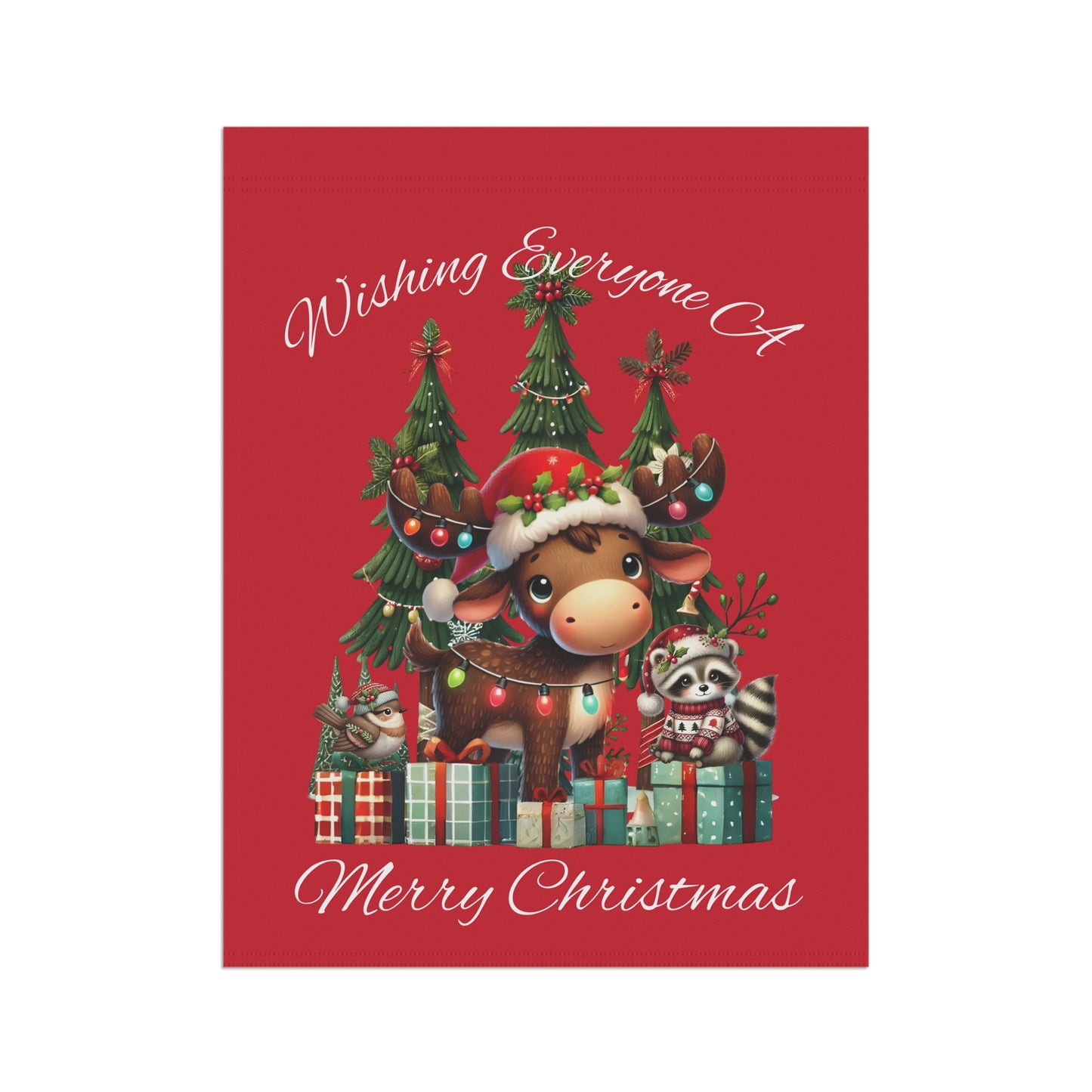 Garden Flag - Christmas - Merry Christmas Animals (01a - Red)