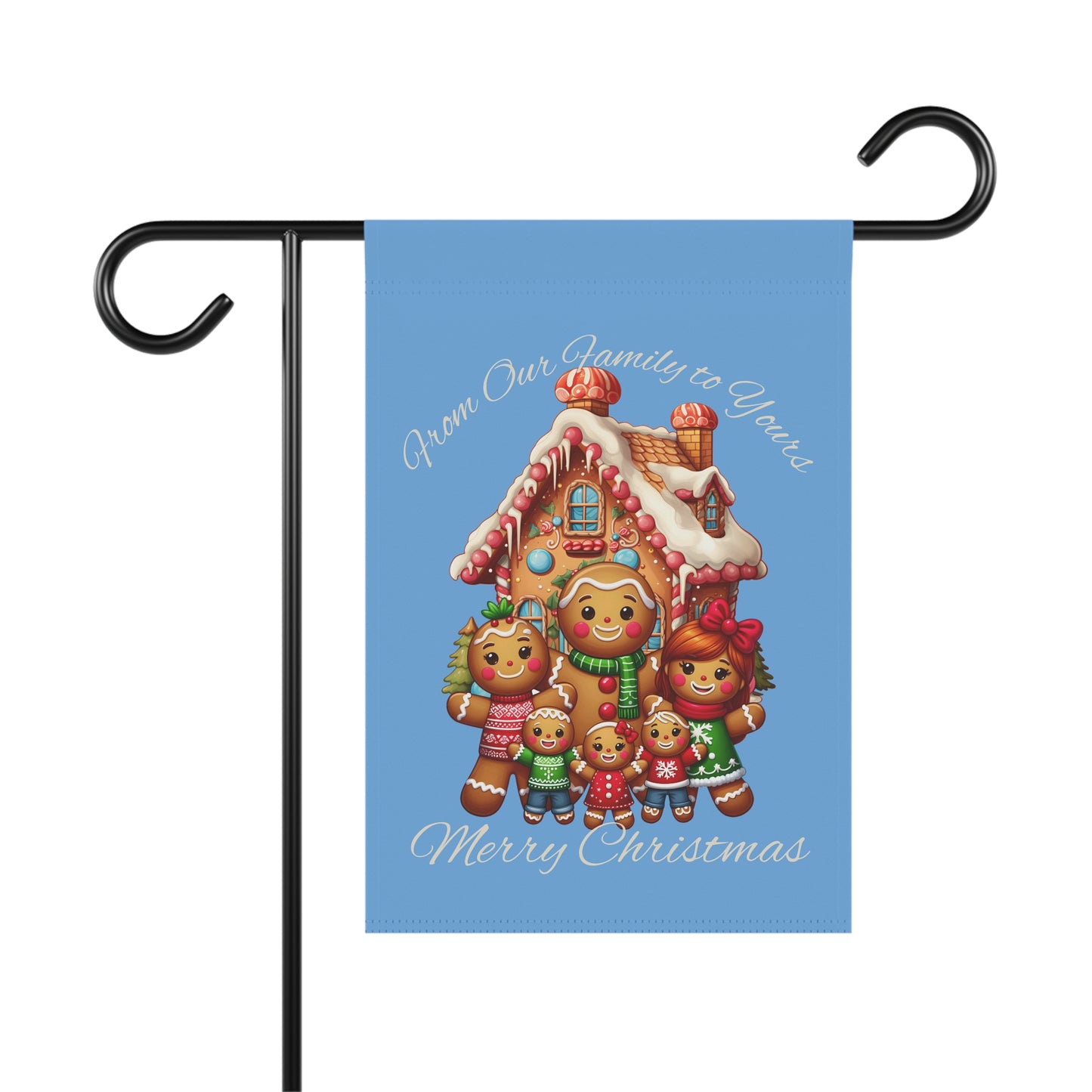 Garden Flag - Christmas - Gingerbread Family (01a - Blue)